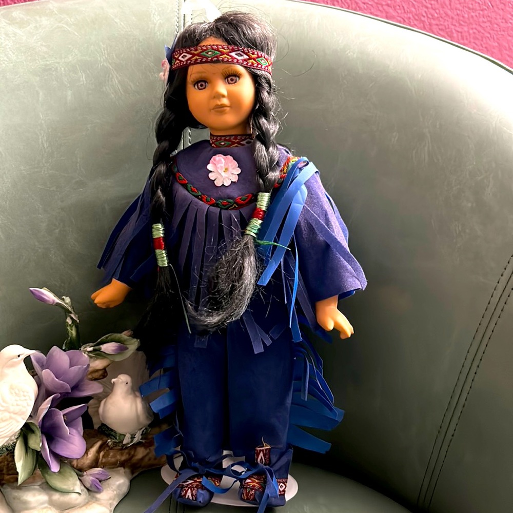 Ashley Belle Collection Porcelain Bisque Indian Girl Doll with Stand